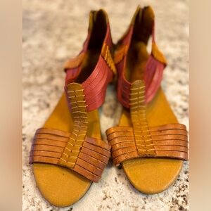 Tan and Red Sandals with Artisanal Craftsmanship